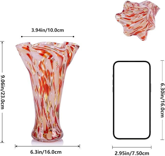 9.0" H Blush Pink Glass Vases for Flower, Unique Hand Blown Glass Vase | Wide - Image 6