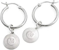 MyNameNecklace Personalized Odeion Initial Round Disc Shape Charm Hoop Earrings in Sterling Silver 925/ Gold Plating- Classic Delicate Jewelry Gift