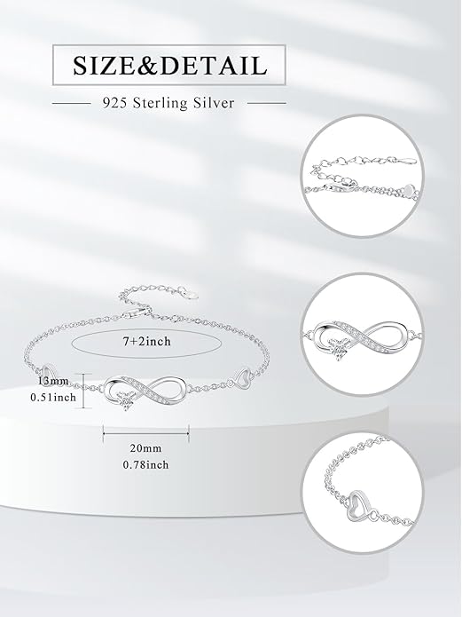 Dorunmo Infinity Heart Anklet Bracelet for Women 925 Sterling Silver Adjustable Infinity Birthstone Bracelet Friendship Jewelry Gifts for Women Birthday Christmas