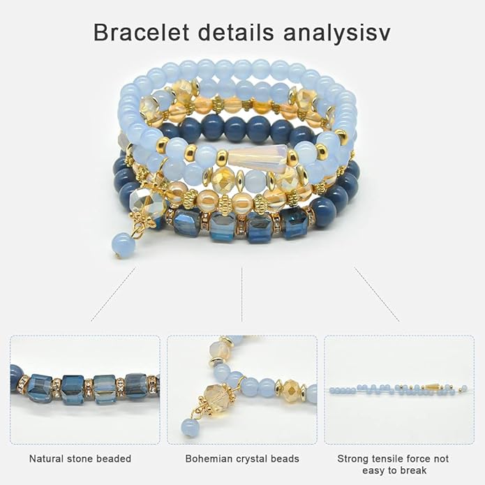 Bohemian Bracelet Sets for Women - 6 Sets Stackable Stretch Bracelets Multi-color Boho Jewelry for Women Hippie Bracelets Dainty Jewelry