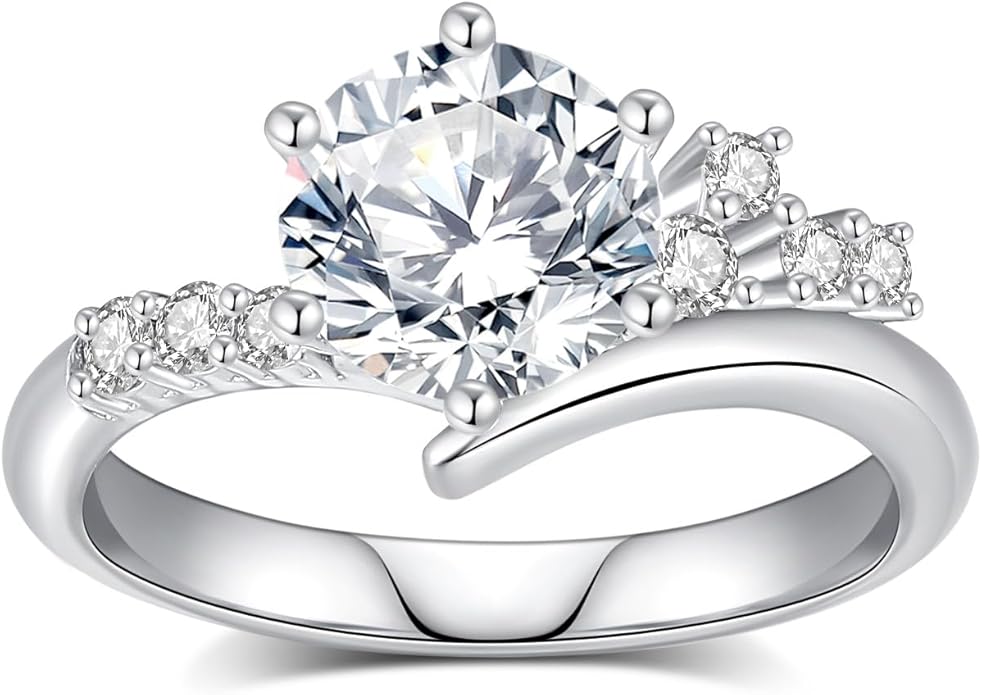 Moissanite Engagement Rings for Women,D Color VVS1 Round Cut Moissanite Ring 925 Sterling Silver Promise Rings for Her