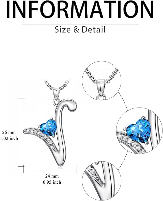 Valentines Day Gifts for Women Alphabet A to Z Initial Birthstone Pendant Necklaces for Women - 18k White Gold Plated Personalized Name Jewelry Valentine Mothers Day Birthday Gifts for Women Her Girlfriend