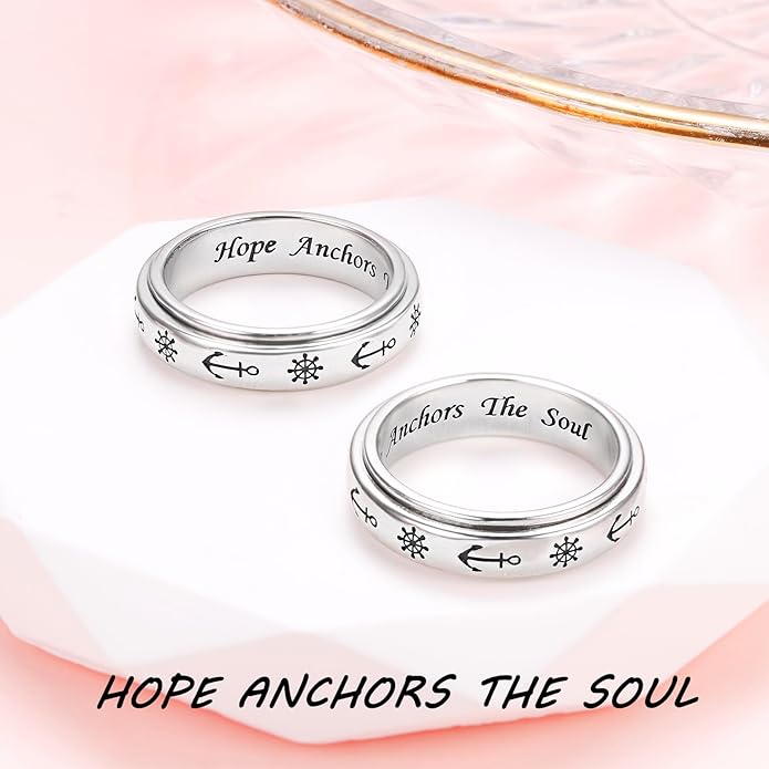 Ladytree Anxiety Relieve Rings 925 Sterling Silver Spinner Fidget Ring Worry Stress Relieving Boredom ADHD Autism Ring Platinum Plated Jewelry Birthday Gifts for Women Men