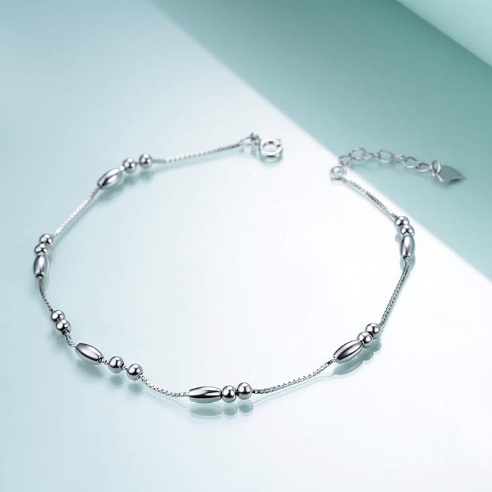 WINNICACA 925 Sterling Silver Anklets for Women Adjustable Beaded Butterfly Opal Anklet Bracelet Foot Chains Jewelry Gifts for Women Beach Birthday Christmas Gift