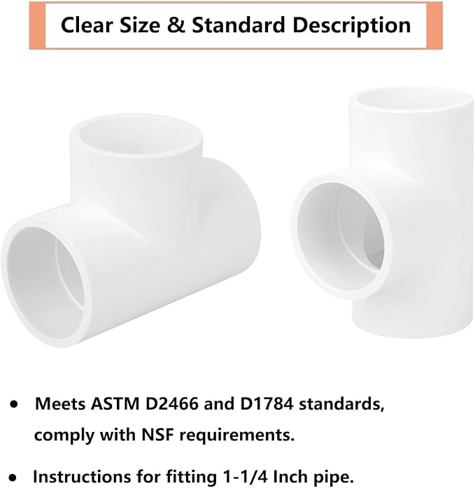 5Pack 1-1/4" PVC Tee 3 Way PVC Pipe Fittings Connector Furniture Grade SCH40 - Image 5