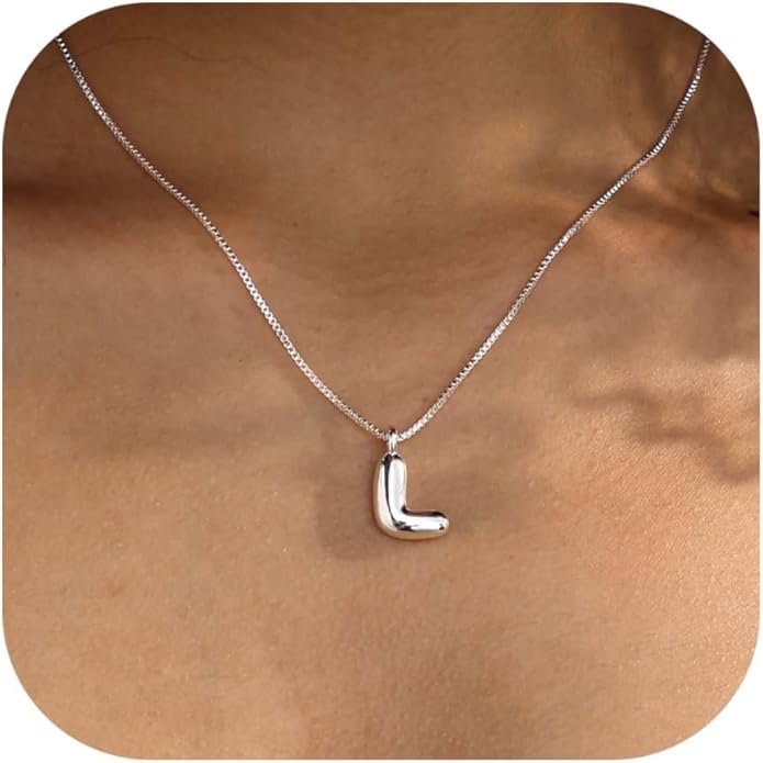 Bubble Gold Silver Letter Necklace Initial Necklaces for Women Trendy 14K Dainty Charm Pendant Name Necklace Personalized Jewelry Gift for Women Teen