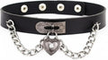 Goth Heart Chain Choker Necklace, Gothic Punk Grunge Emo Necklace, PU Leather Choker, Halloween Jewelry Gifts for Women