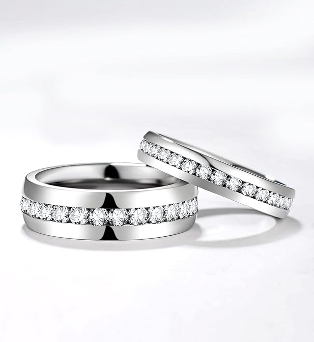 TIGRADE 2.5mm 4mm 5mm 6mm Titanium Ring Cubic Zirconia Engagement Ring Wedding Band Size 3 to 13.5