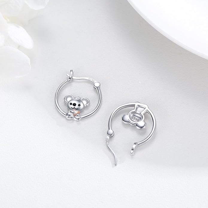 JUSTKIDSTOY Hypoallergenic Panda/Unicorn/Hummingbird/Dolphin Hoop Earrings for Women 925 Sterling Silver Animal Huggie Hoop Earrings Jewelry Gifts for Sensitive Ears