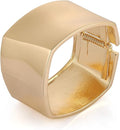 HZMAN 18K Gold Plated Wide Cuff Bracelet for Women - Premium Alloy Shiny Polished Double Layer Statement Bangle, Trendy Daily Wear Party Jewelry Accessory