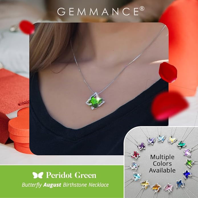 Valentine's Day Gift Butterfly Birthstone Crystal Necklace, Silver Tone with 18”+2” Chain, Necklace for Mother’s Day Anniversary Birthday Gifts for Women and Daughter