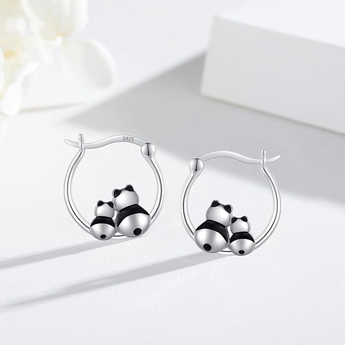 JUSTKIDSTOY Hypoallergenic Panda/Unicorn/Hummingbird/Dolphin Hoop Earrings for Women 925 Sterling Silver Animal Huggie Hoop Earrings Jewelry Gifts for Sensitive Ears