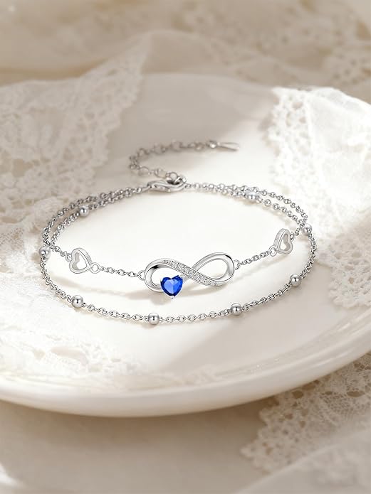 Dorunmo Infinity Heart Anklet Bracelet for Women 925 Sterling Silver Adjustable Infinity Birthstone Bracelet Friendship Jewelry Gifts for Women Birthday Christmas