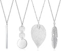 Long Necklaces for Women - Fashion Pendant Necklace Jewelry, Silver Bar Feather Circle Leaf Lock Tassel Y Necklace Jewelry Set for Girls