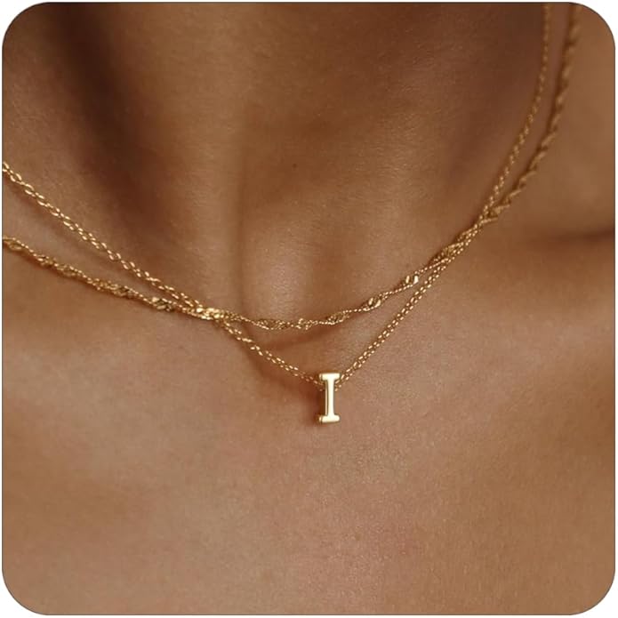Initial Necklaces for Women, Trendy 14K Gold Plated Layered Necklace Dainty A-Z Letter Custom Name Personalized Choker Necklaces Non Tarnish Fashion Accessories Gold Jewelry Birthday Gifts for Her