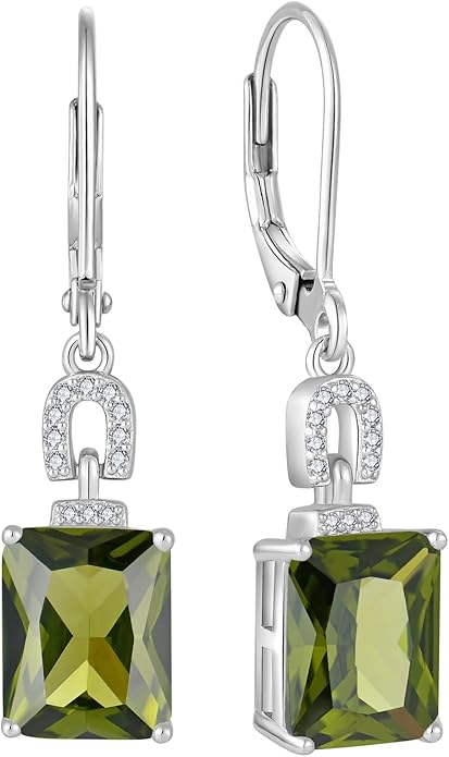Emerald Cut Earrings 925 Sterling Silver Baguette Birthstone Dangle Drop Leverback Earrings Jewelry Gifts for Women