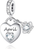 Birthstone Charms for Charms Bracelet: 925 Sterling Silver Heart Dangle Charms for Bracelets and Necklaces, Birthday Mother's Day Christmas Gifts For Women.