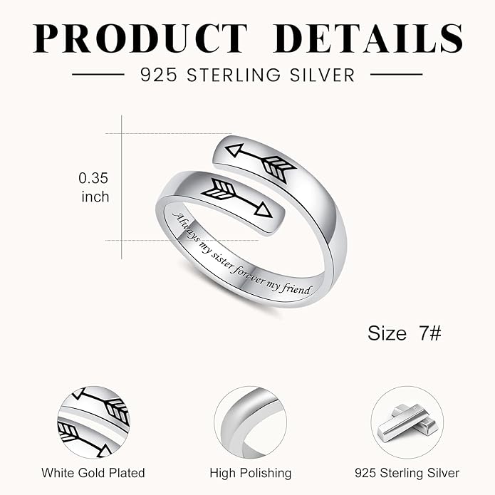 Adjustable Hope Rings 925 Sterling Silver Always with you Ring Inspirational Jewelry Encouragement Gifts for Women