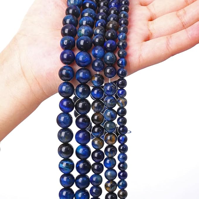 120PCS 6mm Lapis Lazuli Blue Tiger Eye Beads Natural Stone Round Loose Beads Energy Gemstone Healing Power for Jewelry Making 2 Strand 32"