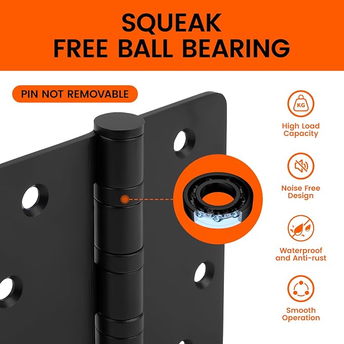 6Pack Haidms Black Door Hinges Heavy Duty Door Hinges Matte Black Ball Bearing - Image 4