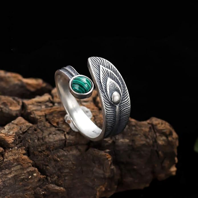 BALMORA Real 925 Sterling Silver Vintage Leaf Rings for Women Men Retro Lotus Feather Flower Adjustable Open Ring Floral Leaves Finger Statement Promise Ring Fashion Jewelry Birthday Gifts for Mom Daughter