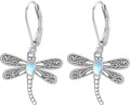ONEFINITY Dragonfly Earrings 925 Sterling Silver Moonstone Leverback Dragonfly Dangle Drop Earrings Women Jewelry Gifts