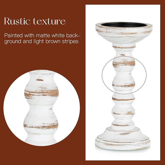 Wood Candle Holders for Pillar, Table Centerpiece, Tall Shabby Chic Decor - Image 6