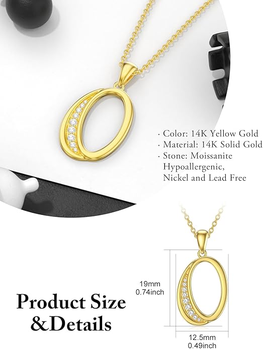 14k Gold Initial Necklace for Women, Solid Gold Moissanite Letter Pendant Necklaces Jewelry for Her Birthday Valentines Day Gifts for Mom Wife Christmas Gifts for Girlfriend Sister