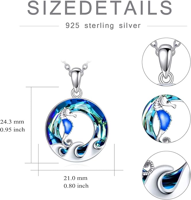 TOUPOP Sea Turtle/Mermaid/Dolphin/Shell/Starfish/Conch/Seahorse Necklace for Women Sterling Silver Ocean Pendant Necklace with Crystal Ocean Beach Charm Jewelry Birthday Christmas Gifts