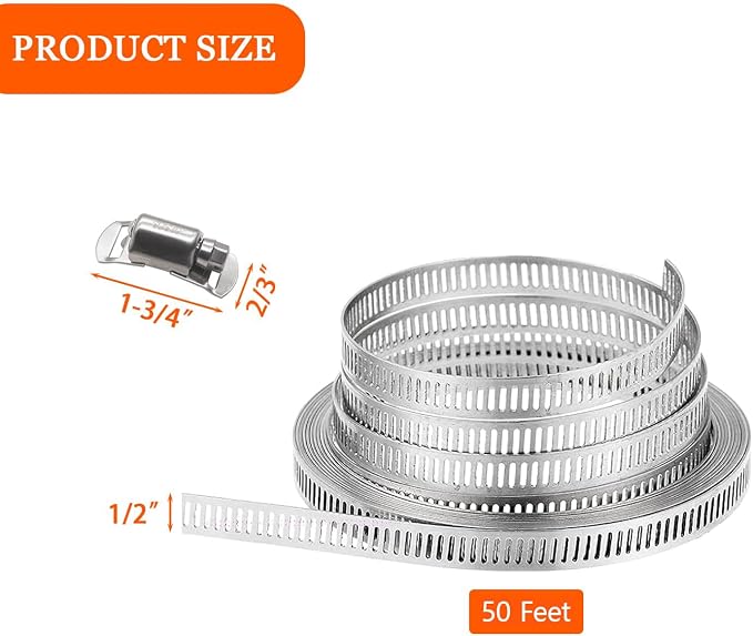 Dianrui DIY Hose Clamps 50FT 304 Stainless Steel Metal Strap + 24PCS Stronger - Image 2