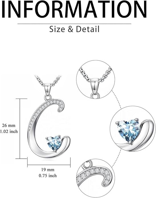 Valentines Day Gifts for Women Alphabet A to Z Initial Birthstone Pendant Necklaces for Women - 18k White Gold Plated Personalized Name Jewelry Valentine Mothers Day Birthday Gifts for Women Her Girlfriend