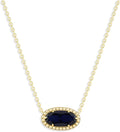 Belacqua Gemstone Necklace in 14K Gold Plated Sterling Silver, Oval Pendant Size 6 * 12mm, 15" Cable Chain with 2" Extender, Spring Ring Clasp, Dainty Birthstone Necklace for Women, Gift Box Included