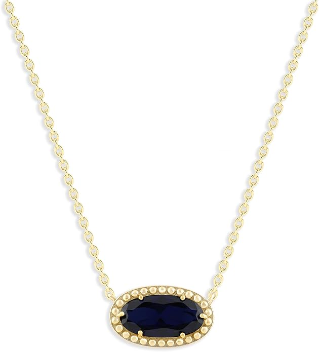 Belacqua Gemstone Necklace in 14K Gold Plated Sterling Silver, Oval Pendant Size 6 * 12mm, 15" Cable Chain with 2" Extender, Spring Ring Clasp, Dainty Birthstone Necklace for Women, Gift Box Included