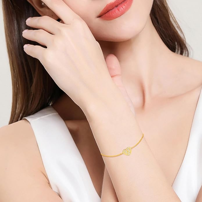 SISGEM 10k Gold Created Moissanite Heart Anklets for Women, love Ankle Bracelet Gifts for Her, 9.4-11.0 Inches