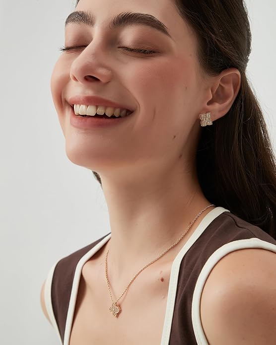 COBI Jewelry Set for Women, 18K Gold & Rhodium Plated CZ Necklace & Earrings, Clover Halo Infinity Solitaire Feather Designs, Dainty Crystal Pendant Sets, Trendy Fashion Gifts for Her