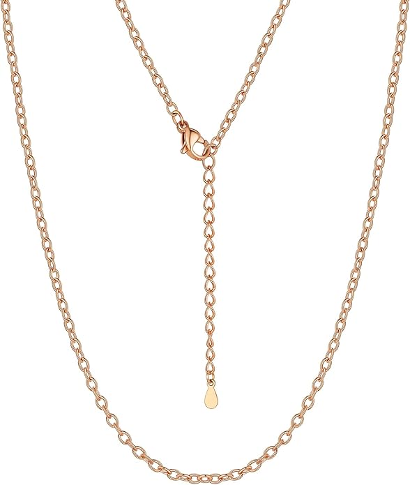 Suplight Stainless Steel Cable Chain Necklaces for Men Women 14K Gold/Black/Rose Gold Plated Cable Link Chains, 2mm Thin & Dainty & Sturdy Chains for Pendant 14"-30" Length