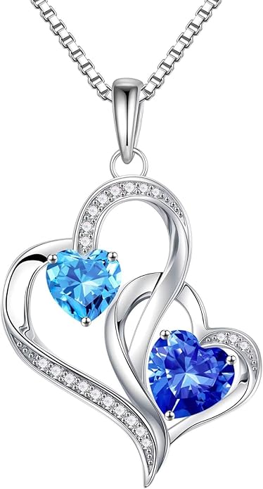 Iefil Valentines Day Gifts for Her - 925 Sterling Silver Double Birthstone Necklace, Heart Necklaces for Women, Anniversary Birthday Gifts, Personalized Jewelry Gift for Wife Mom Girlfriend
