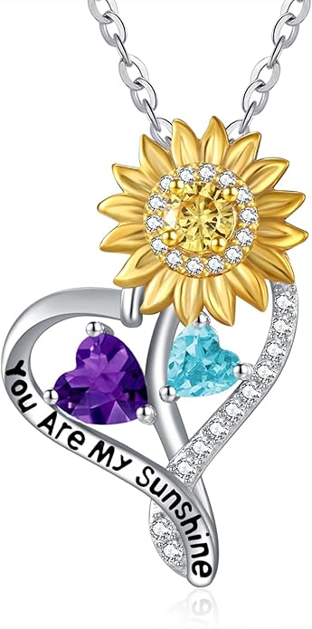 Valentine's Day Gifts for Wife 925 Sterling Silver Double Birthstone Pendant Necklaces I Love You for Always and Forever Necklace Anniversary Birthday Gifts for Wife Girlfriend Mom Her