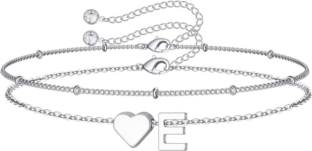 M MOOHAM Valentines Day Gifts for Kids Teen Girls -14K-Gold-Plated Heart Initial A-Z Bracelets for Women Girl Dainty Gold Bracelets Birthday Valentines Gifts for Women Her Teenage Girls Kid Teen Gift