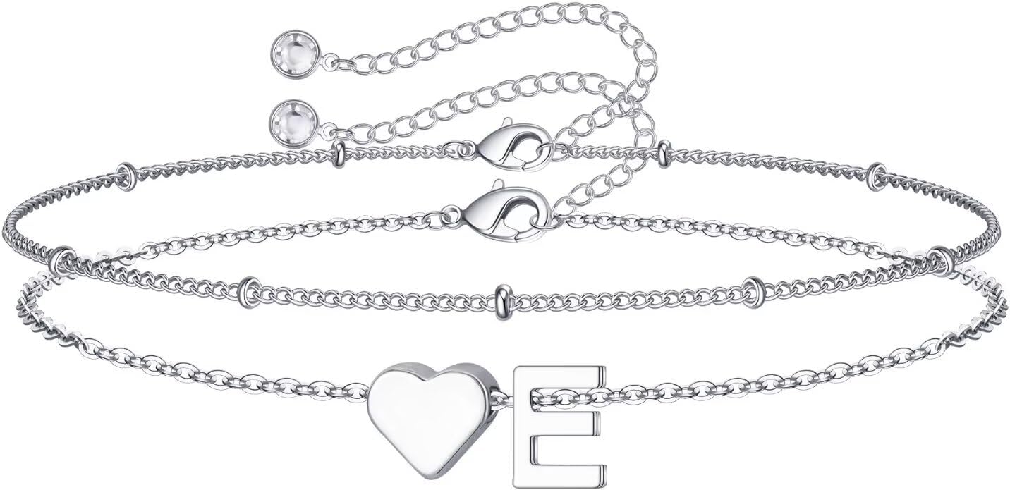 M MOOHAM Valentines Day Gifts for Kids Teen Girls -14K-Gold-Plated Heart Initial A-Z Bracelets for Women Girl Dainty Gold Bracelets Birthday Valentines Gifts for Women Her Teenage Girls Kid Teen Gift