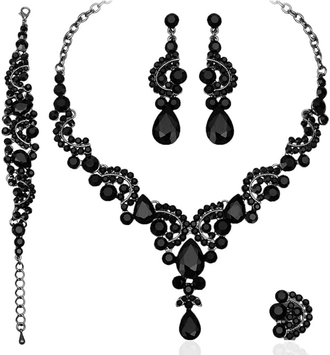 CSY Elegant Crystal Necklace Earrings Bracelet Ring Bridal Wedding Party Costume Jewelry Sets for Brides Women
