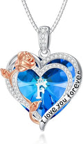 PELOVNY Rose Heart Initial Necklaces for Women S925 Sterling Silver Alphabet Letter Crystal Necklace Initial Pendant Jewelry Gifts for Mom Daughter Wife