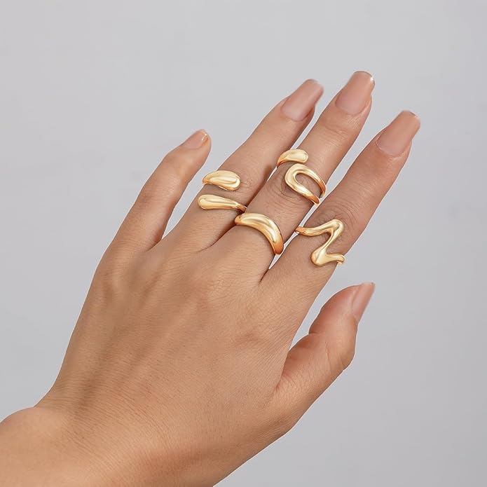 Sora Tuki Rings for Women Chunky Rings Set Adjustable Stackable Ring for Women Bold Thick Statement Ring Trendy Chunky Jewelry