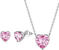 Aurora Tears Hearts Necklace Earrings Jewelry Sets - Women 925 Sterling Silver Birthstone Pendants Earrings Set Crystal Wedding Birthday Jewelry
