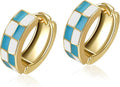 Chic Checker Small Hoop Cartilage Earrings Teacher Earrings for Women；White Black Enamel Hypoallergenic Hooped Gifts Gold and Silver tone