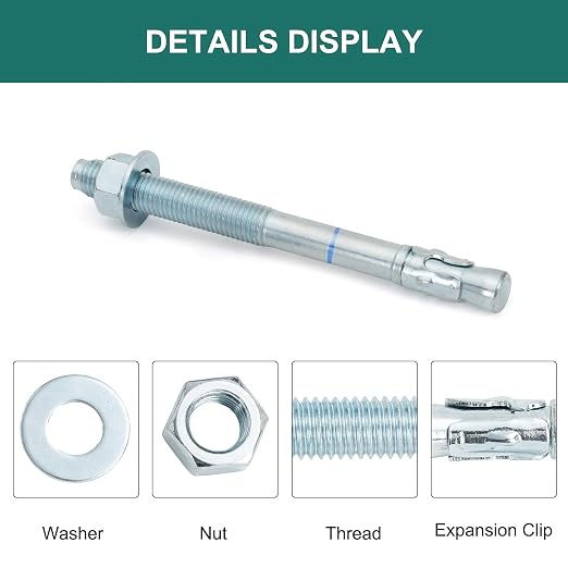 5/8" x 12" Concrete Anchors 5/8 inch Wedge Anchors Bolts Zinc Plated - Image 3