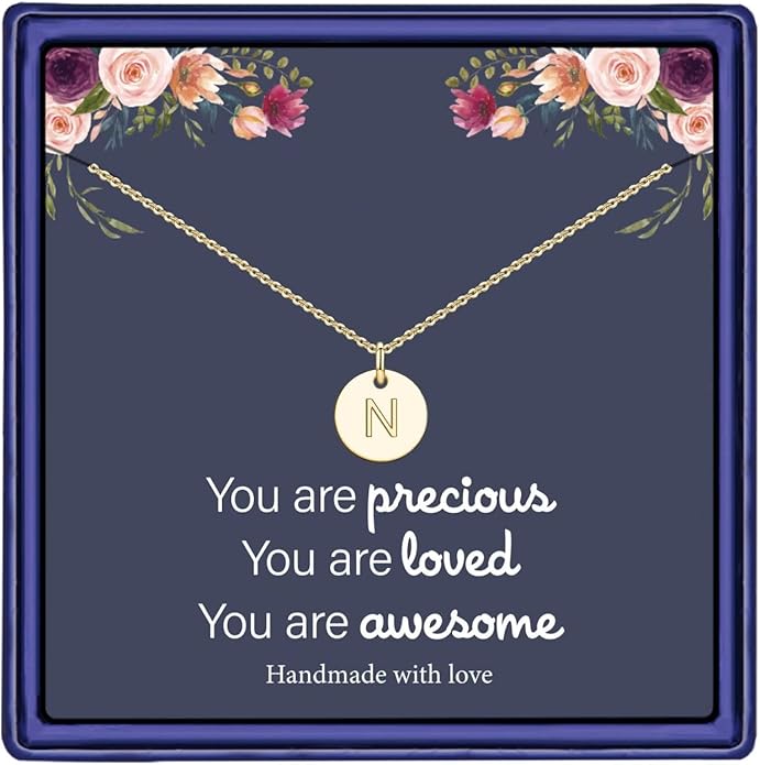 Hidepoo Valentines Gifts for Kids Teen Girls Women - 14K Gold Plated/Rose Gold Plated/S925 Sterling Silver Disc Initial Necklaces for Girls Jewelry Birthday Valentines Gifts for Kids Girl Teens Women