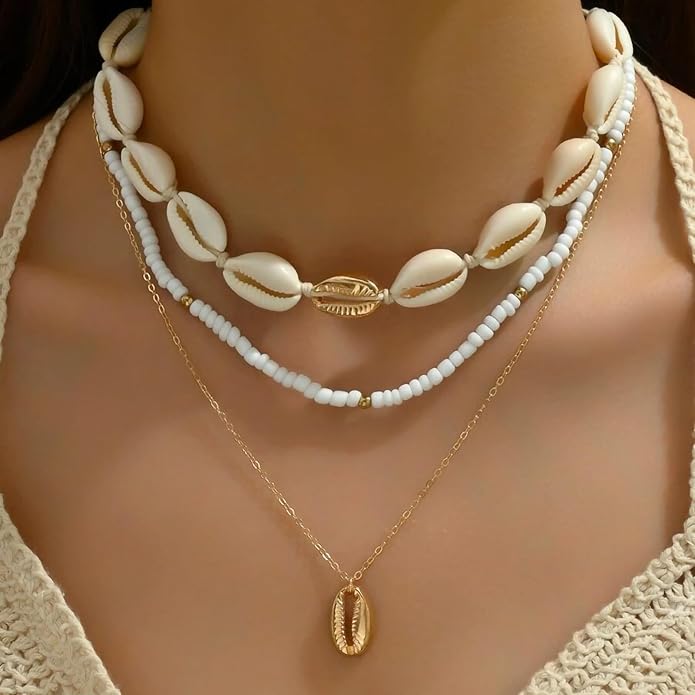 Nackiy Handmade Sea Shell Necklace for Women Summer Adjustable Natural Shell Collar Necklace