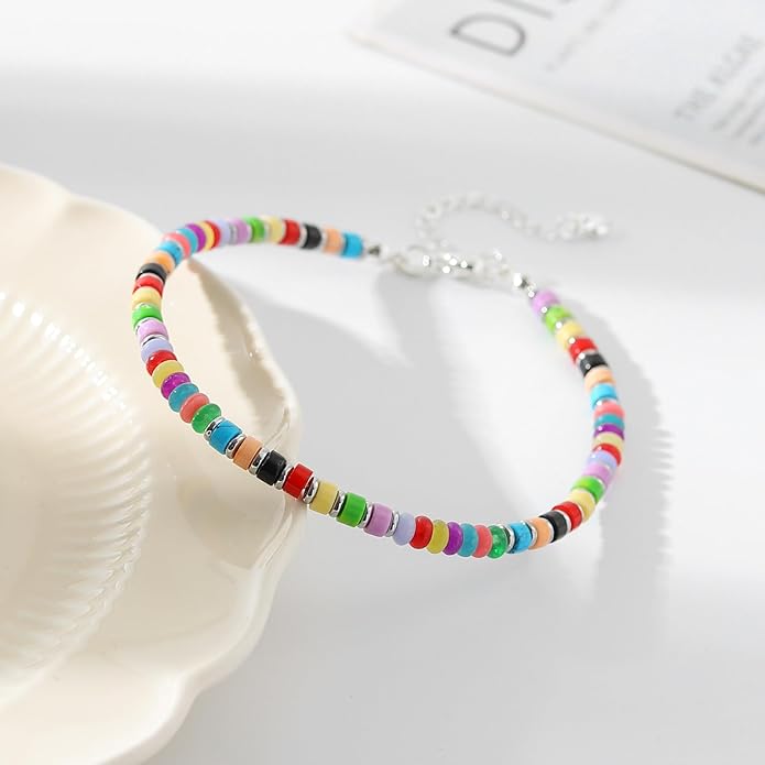 XIJIN Natural Stone Beaded Anklets for Women Handmade Beach Boho Turquoise Beads Ankle Bracelet Jewelry Gift for Her