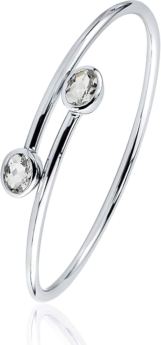 Diamond Wish Sterling Silver Oval-Cut White Topaz Stackable Bypass Bangle Bracelet 2.50 ct